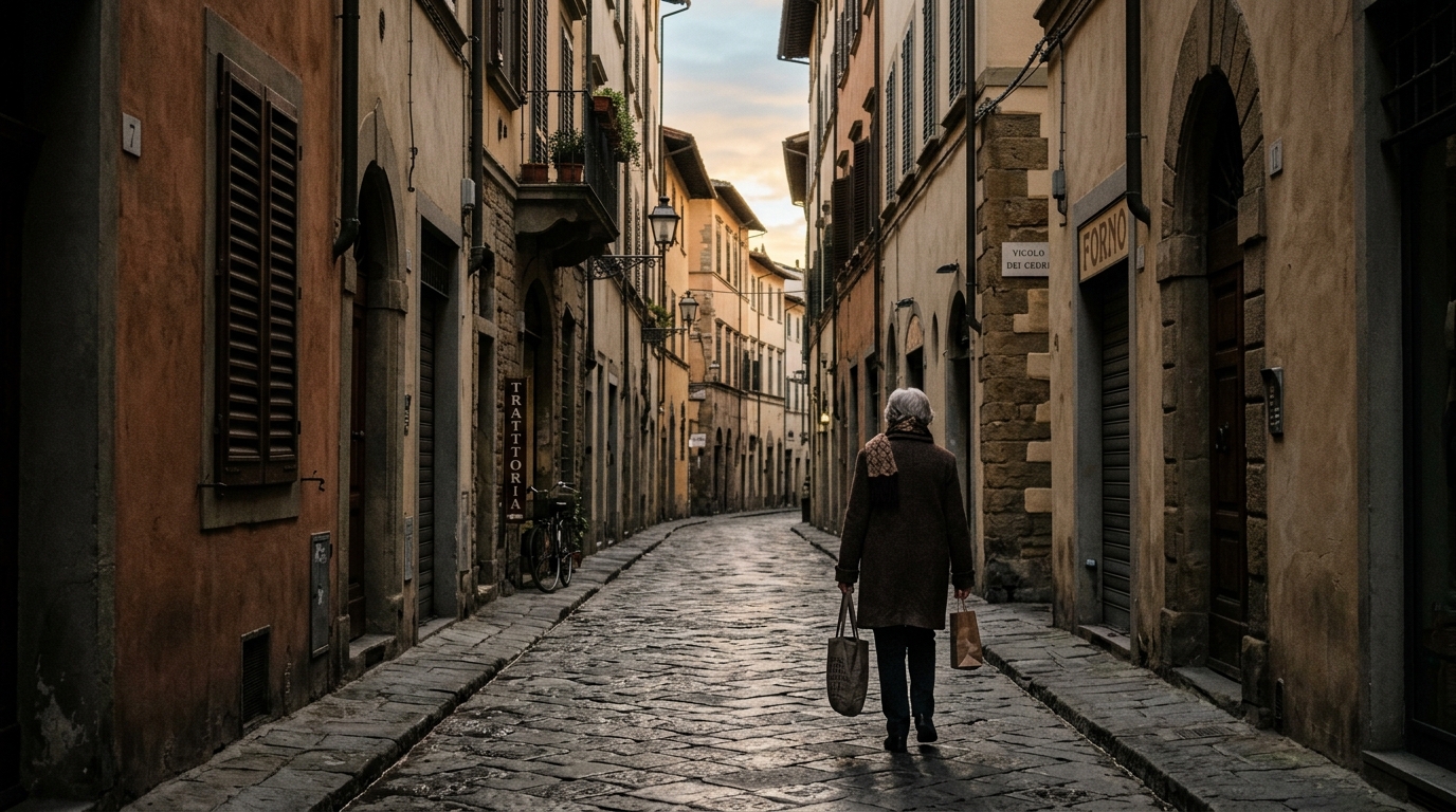 Camminata urbana italiana all'alba, candid lifestyle